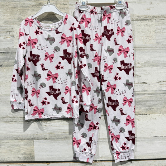 The Royal Standard Pajama Set Girls 6 Pink Texas Bows Football Gameday0