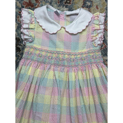 Christie Brooks Smocked Dress Girls 5/6 Pastel Gingham Seersucker1