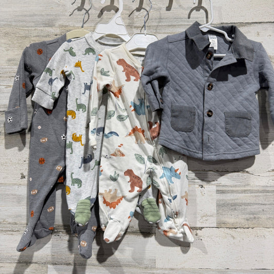 Carters Sleepers Jacket Bundle Boys 3M Gray Dinosaur Sports Quilted0