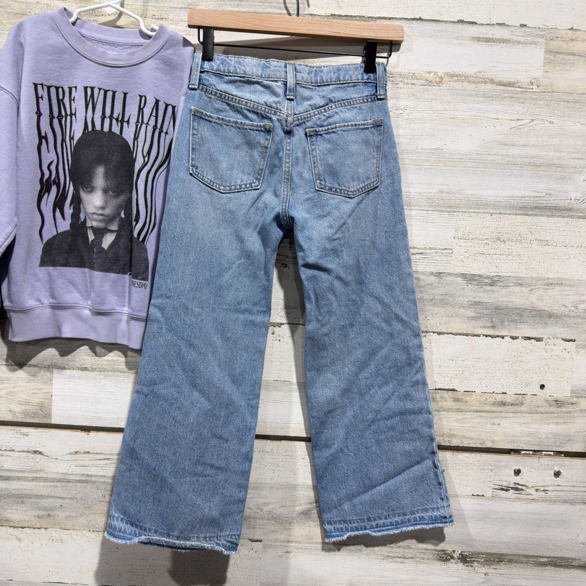 Old Navy Baggy Wide Leg Jeans Wednesday Addams Sweatshirt Girls 10 EUC5