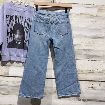 Old Navy Baggy Wide Leg Jeans Wednesday Addams Sweatshirt Girls 10 EUC5