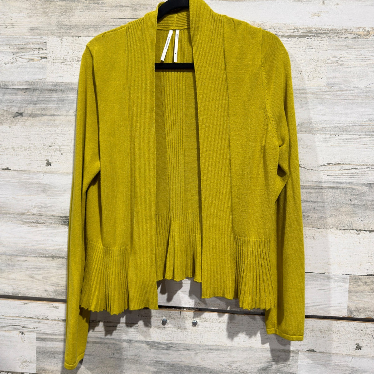 Anthropologie Cardigan Women Medium Yellow Open Front Peplum Knit GUC*0