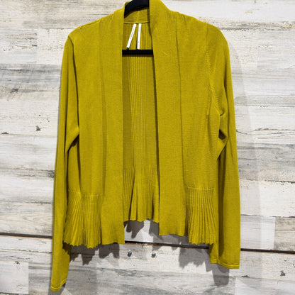 Anthropologie Cardigan Women Medium Yellow Open Front Peplum Knit GUC*0