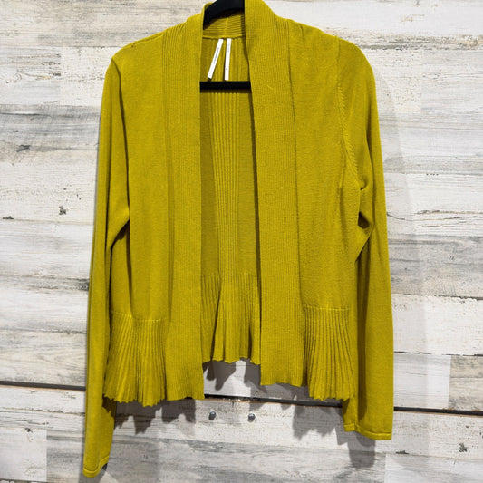 Anthropologie Cardigan Women Medium Yellow Open Front Peplum Knit GUC*0