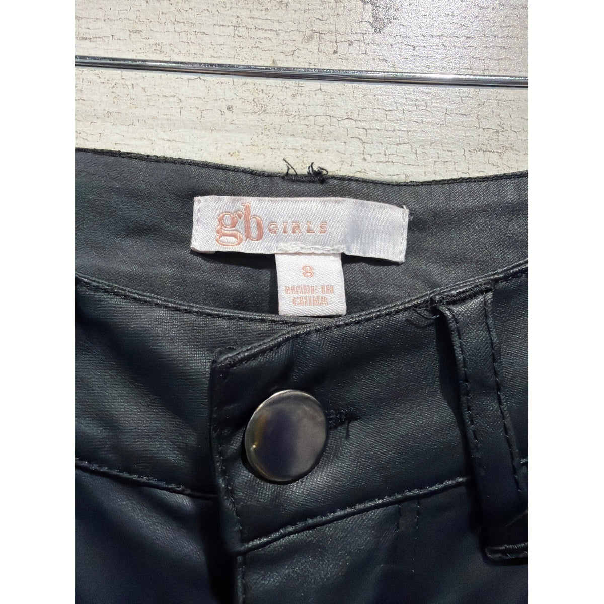 Crewcuts GB Outfit Set Girls 8 Pink Pointelle Top Black Faux Leather Pants EUC4