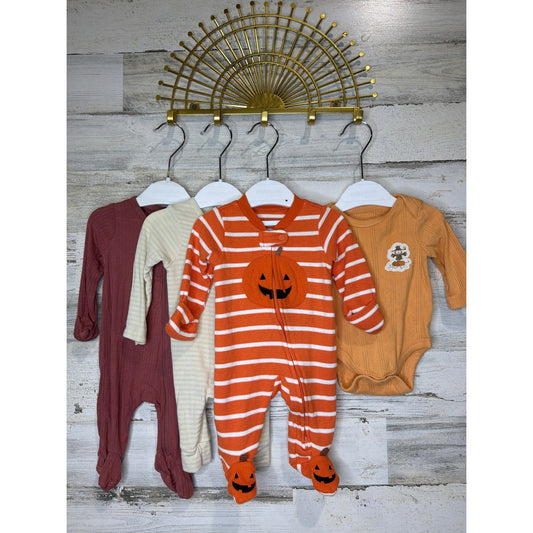 Carter's Snoopy Romper Bodysuit Bundle Boys NB Orange Maroon Pumpkin Fall0