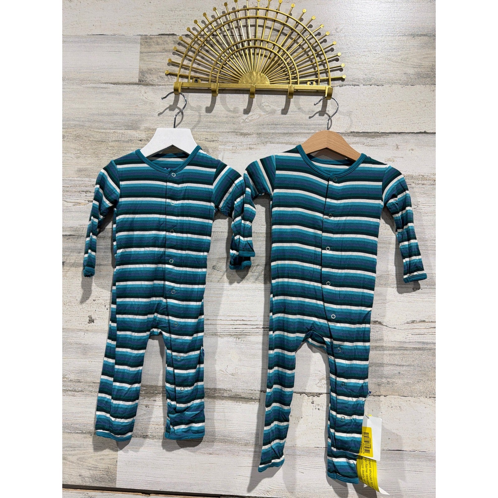 Kickee Pants Footie Bundle Boys 0-24M Forest Stripe Bamboo Sleepers Swaddle EUC2