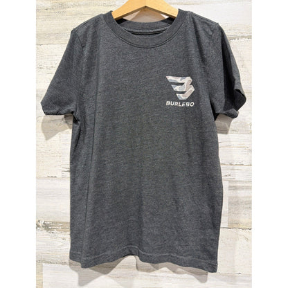 Burlebo T-Shirt Boys 8 Gray Camo Logo Graphic Outdoorsy EUC0