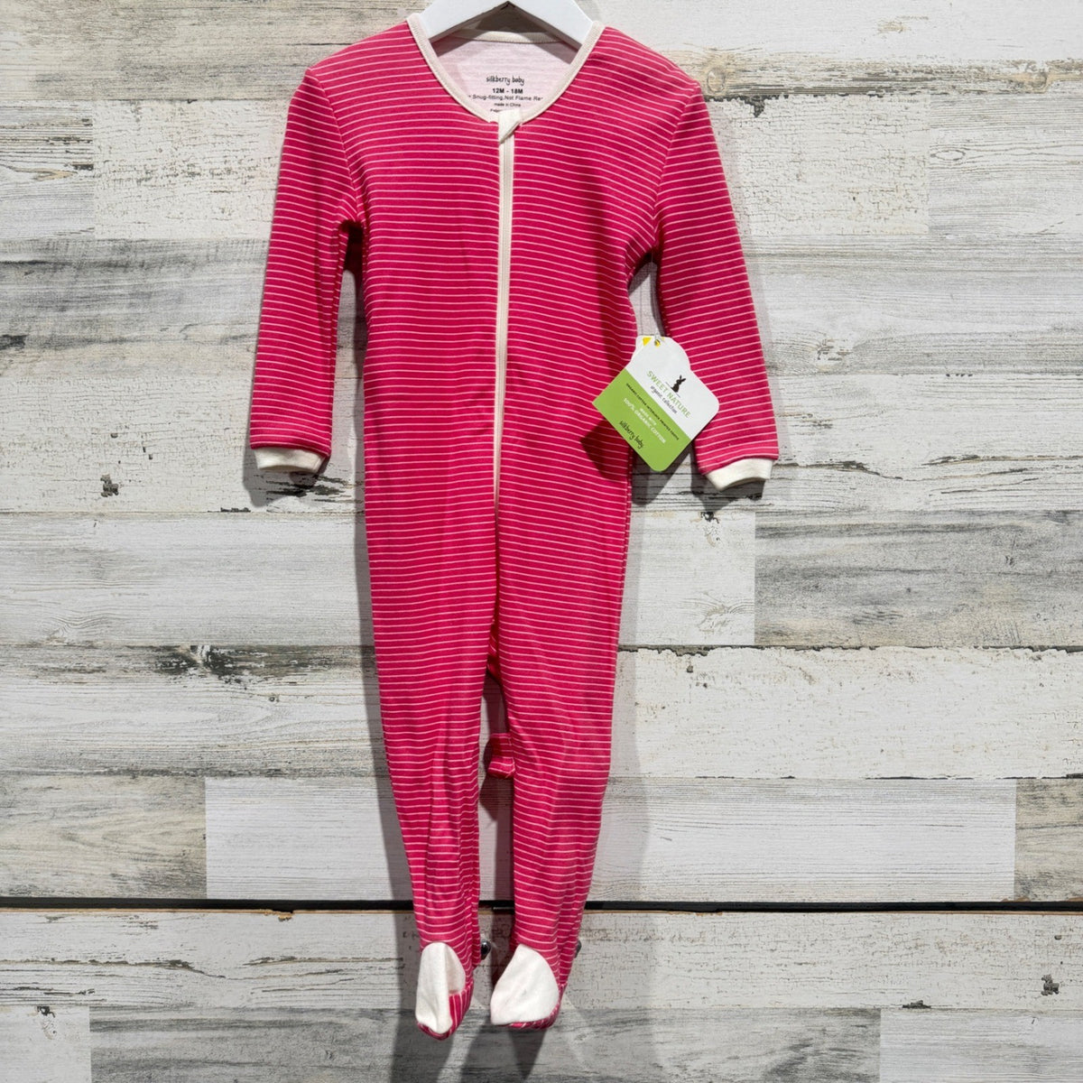 Silkberry Baby Footie Kids 12-18M Pink Candy Cane Stripe Organic Cotton NWT0