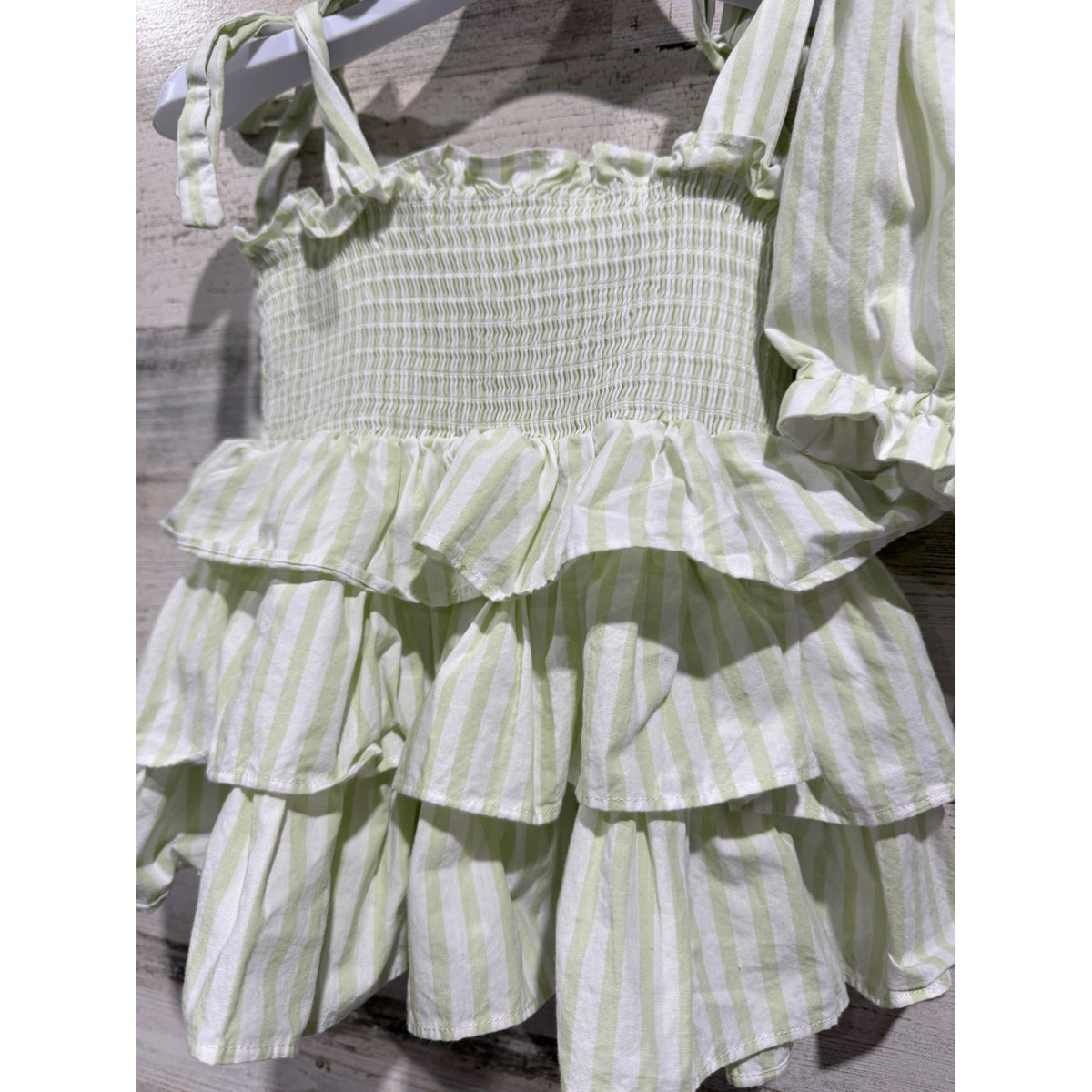 Little Bear Smocks Ruffle Top Bloomer Set Girls 3T Green White Striped EUC1