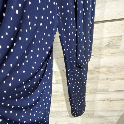 Kaileigh Jumpsuit Women Large Navy Blue Polka Dot Wrap Front Wide Leg EUC3