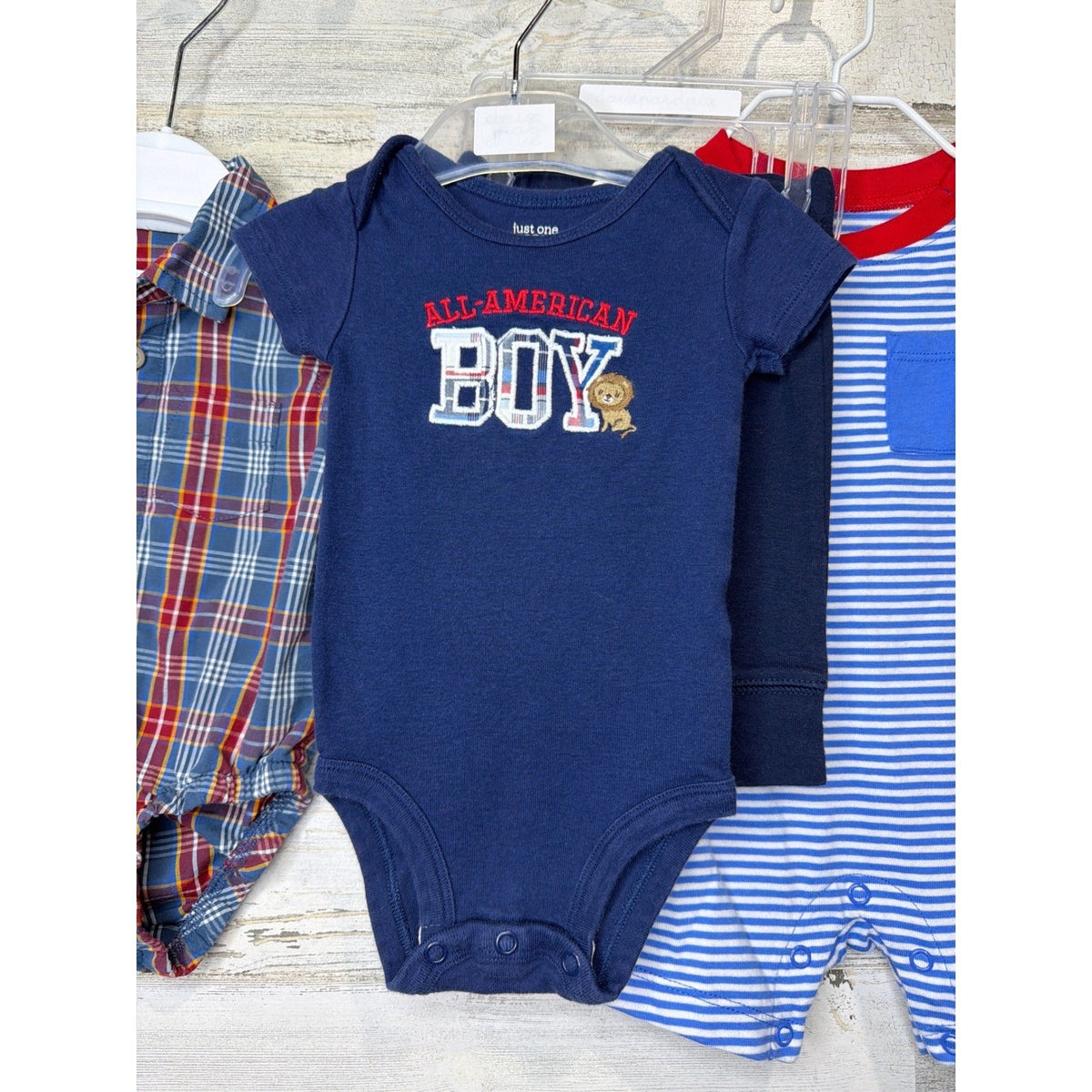 Wrangler Wonder Nation Carters Baby Boys 3M Plaid Striped Bundle Red White Blue1