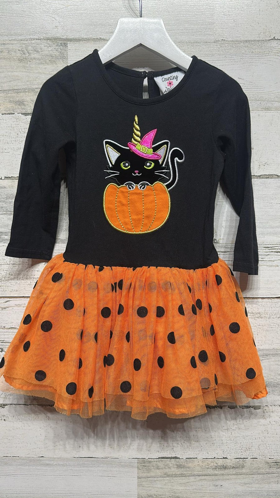 Counting Daisies Halloween Dress Girls 3T Black Orange Cat Pumpkin Tutu0