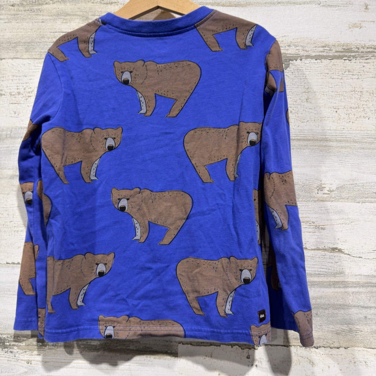 Tea Collection Long Sleeve Shirt Boys 7 Blue Brown Bear Print EUC2