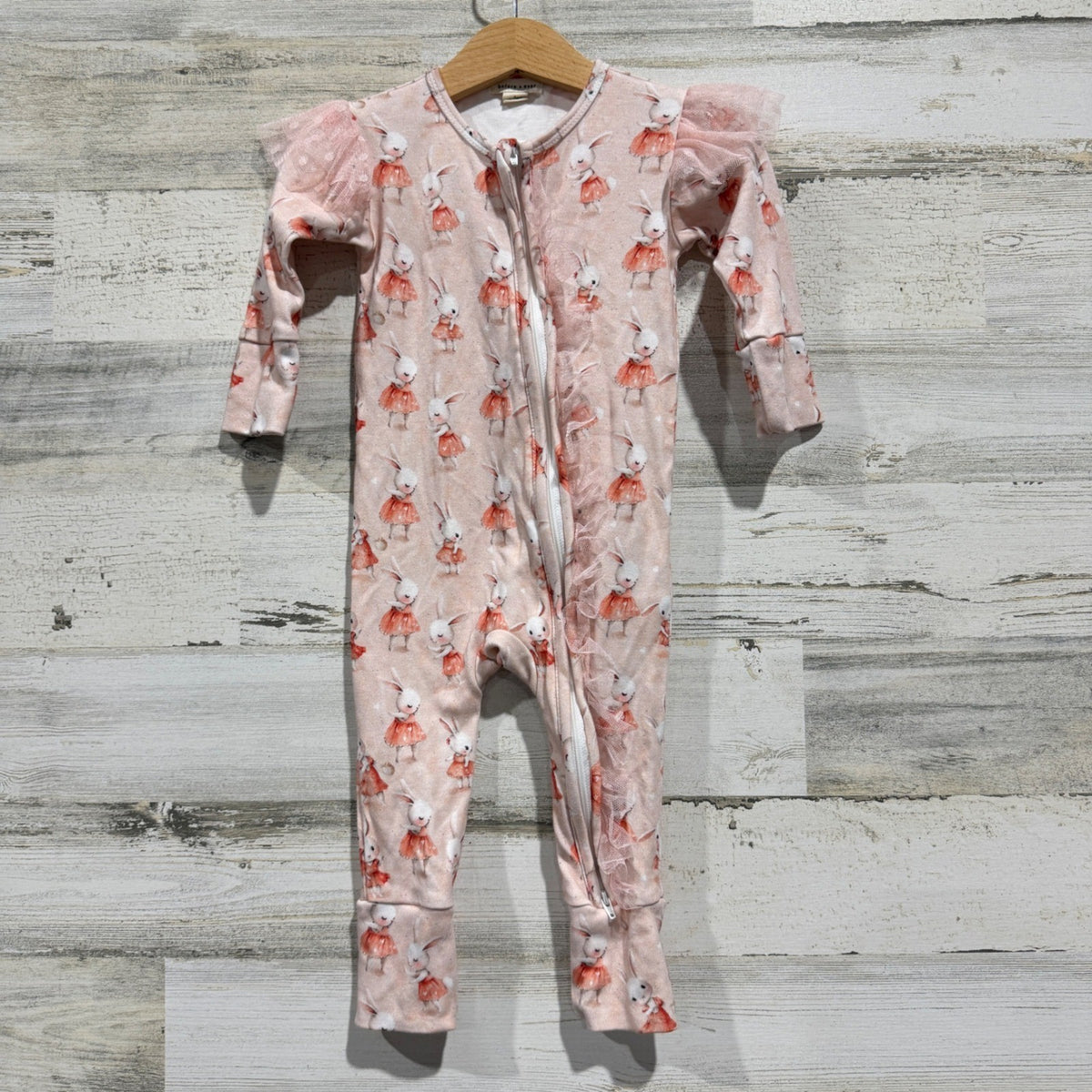 before & ever Bunny Ballerina Sleeper Girls 12-18M Ruffle Mesh Whimsical EUC0
