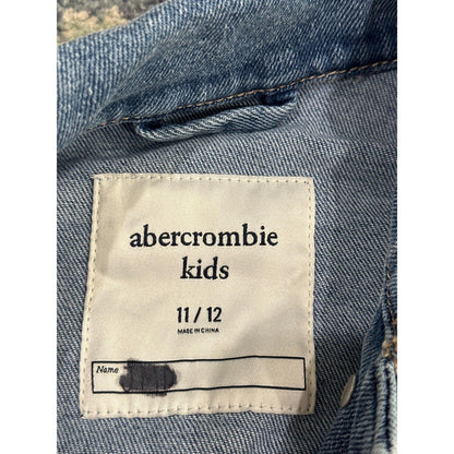 Abercrombie Kids Denim Jacket Girls 11/12 Blue Daisy Embroidered Raw Hem EUC1