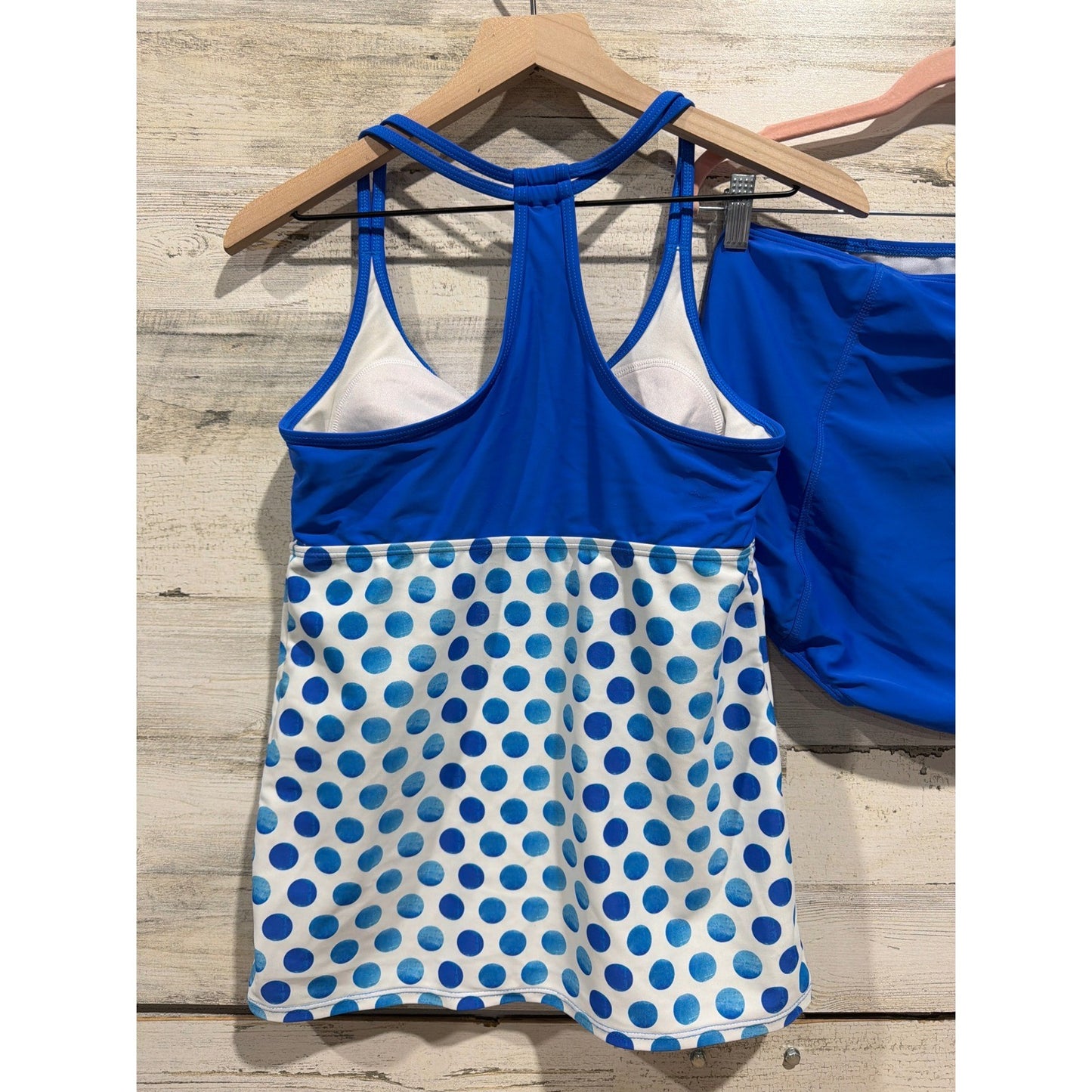 Lime Ricki Tankini Set Women Large Blue Polka Dot Retro Modest GUC4