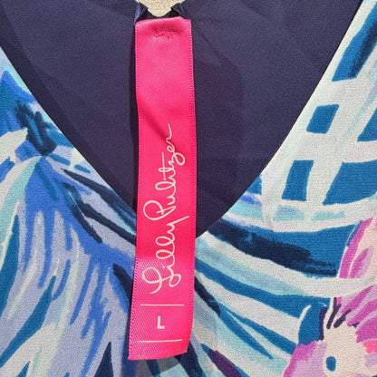 Lilly Pulitzer Florin Reversible Tank Top Women L Blue Tropical Floral Poly 20192