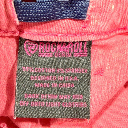 Rock & Roll Denim Bargain Button Flare Jeans Girls 10 Pink Acid Wash Western EUC4
