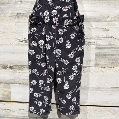 OshKosh B'gosh Floral Corduroy Overalls Girls 24M Black Pink Cotton2