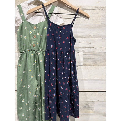 Lily Bleu Old Navy Girls Size 10 Green Navy Pink Floral Jumpsuit Dress Top EUC2