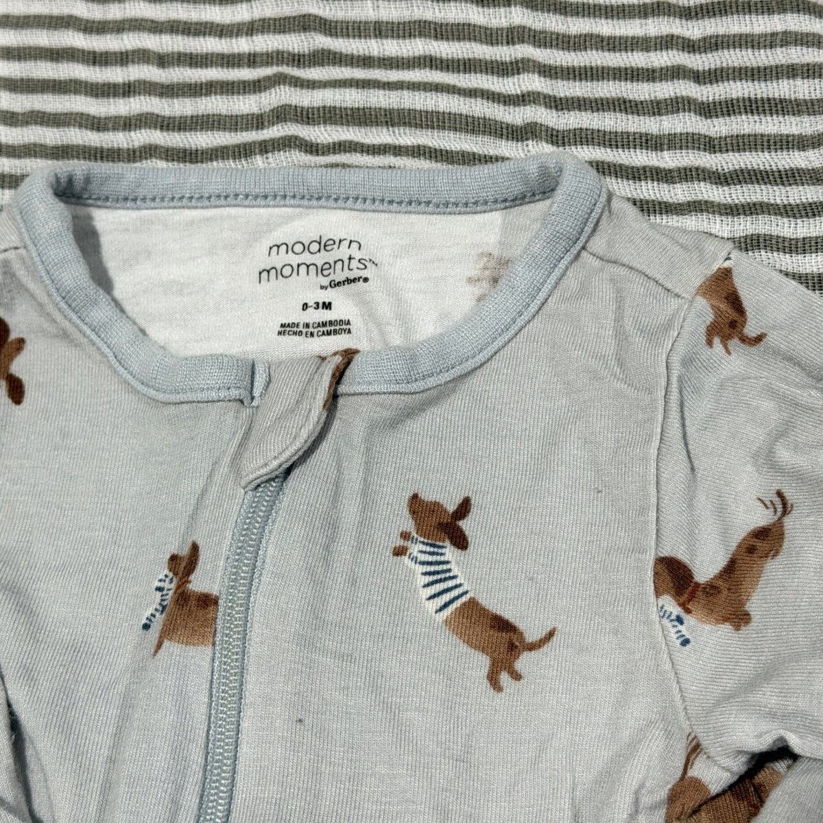 Modern Moments Sleepers Baby 0-3M Blue Cream Dog Horse Western Soft1