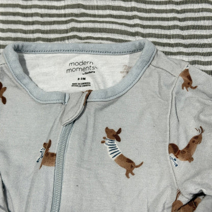 Modern Moments Sleepers Baby 0-3M Blue Cream Dog Horse Western Soft1
