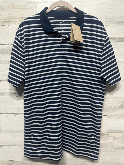 Nike Polo Shirt Mens Medium Navy Blue Striped Dri-FIT Short Sleeve NWT1