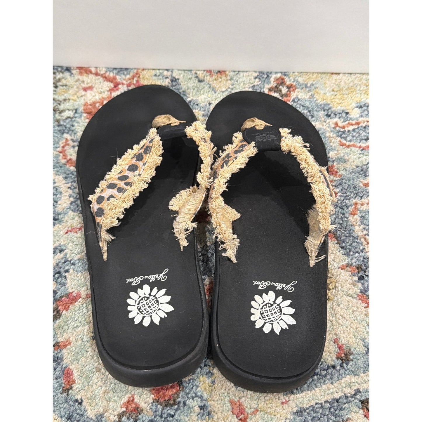 Yellow Box Flip Flop Sandals Women 7.5 Leopard Frayed Mellow Mat1