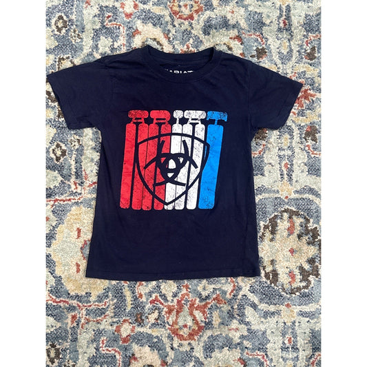 Ariat Graphic T-Shirt Boys Small Navy Blue Red White Blue Logo EUC0