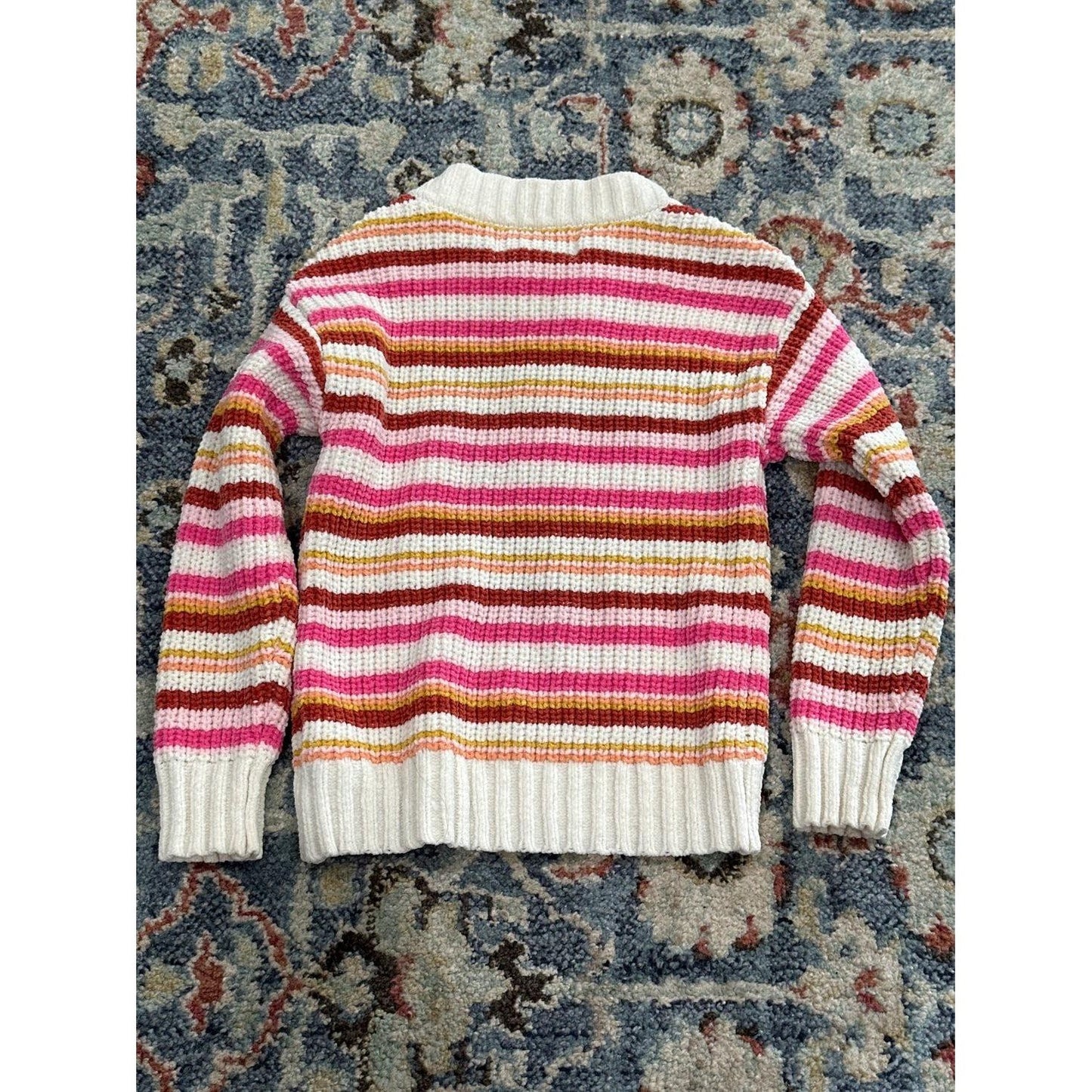 Old Navy Striped Chenille Sweater Girls 5T Pink Orange Mock Neck EUC0