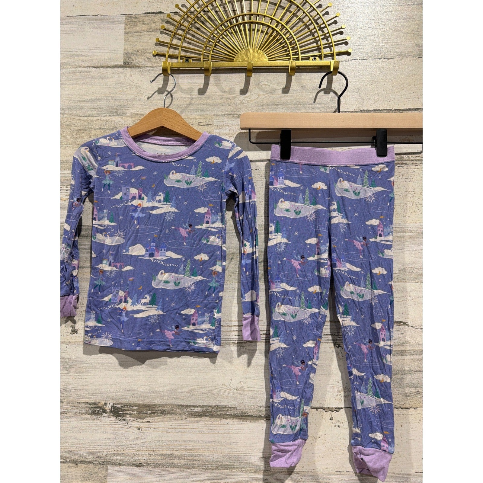 Little Sleepies Pajama Set Girls 2T Purple Swan Lake Bamboo Fairycore EUC0