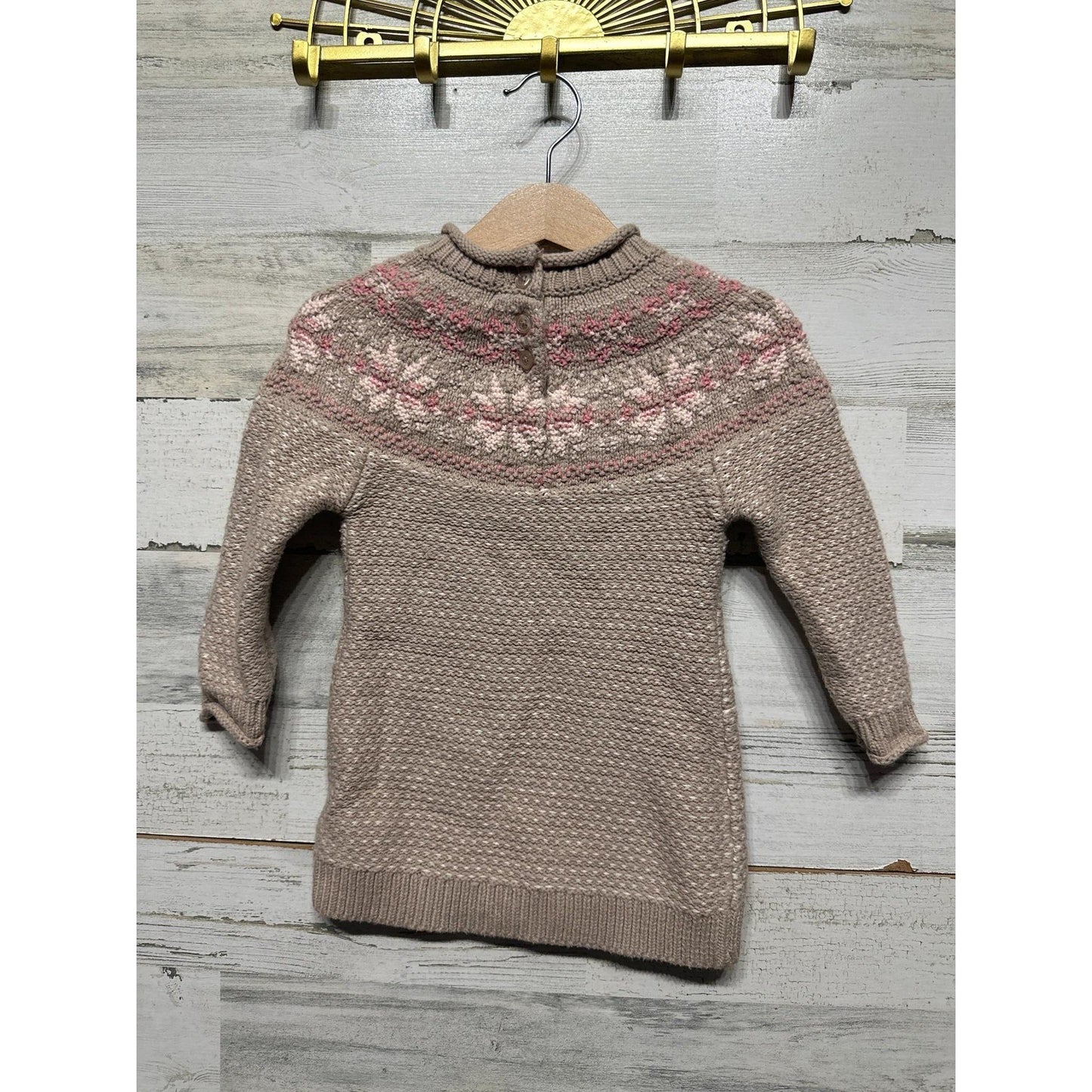 Maggie and Zoe Sweater Girls 12M Tan Fair Isle Snowflake Mock Neck EUC2