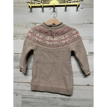 Maggie and Zoe Sweater Girls 12M Tan Fair Isle Snowflake Mock Neck EUC2
