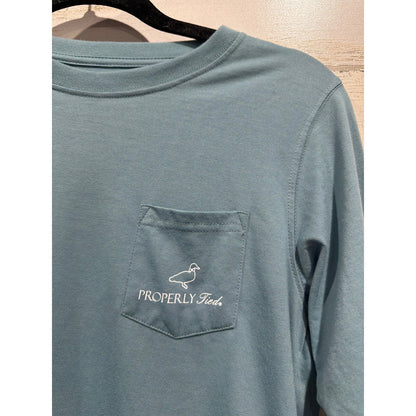 Properly Tied Long Sleeve Shirt Boys Youth Large 14-16 Blue Pima Cotton EUC1