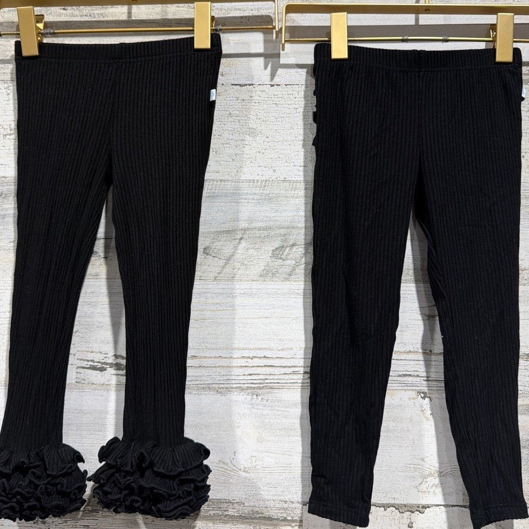 Posh Peanut Ribbed Leggings Girls 2T Black Ruffle Bamboo Basics EUC0