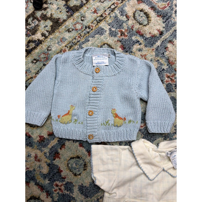 Ralph Lauren Bella Bliss Romper Cardigan Set Boys 6M Blue White Preppy *Flawed4