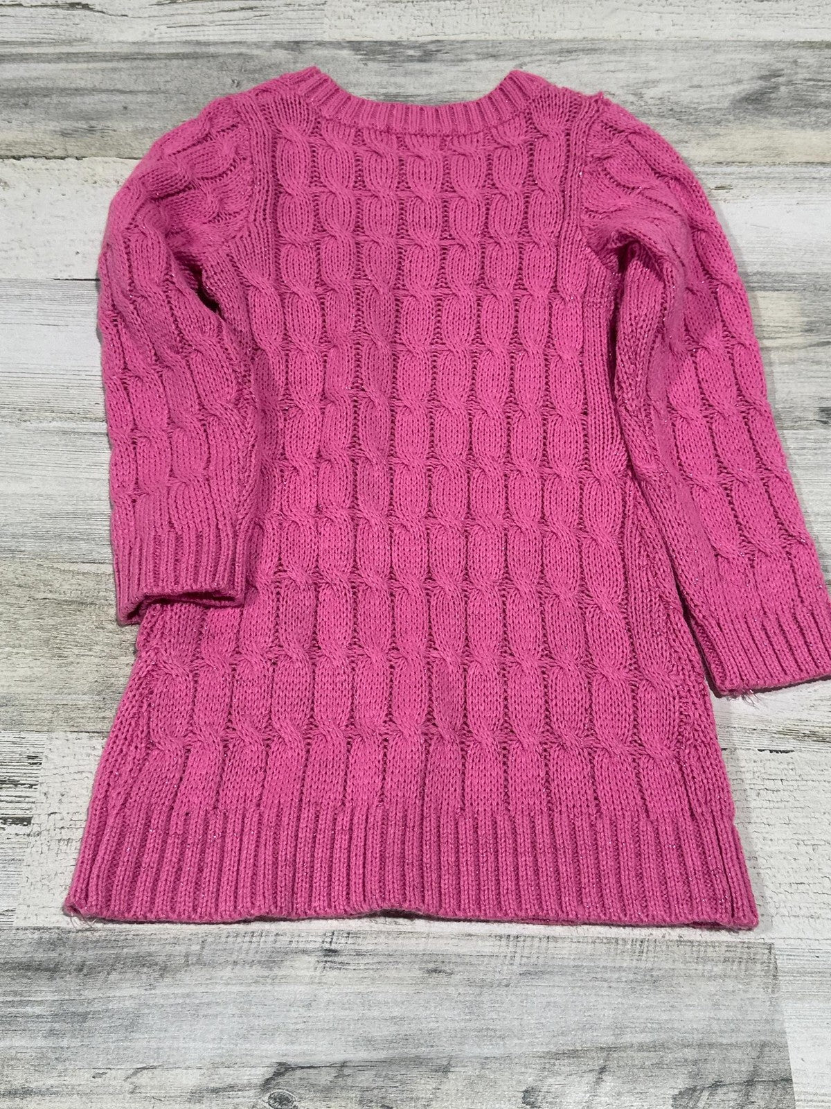 Kate Mack Sweater Dress Girls 6 Pink Cable Knit Sparkle EUC2