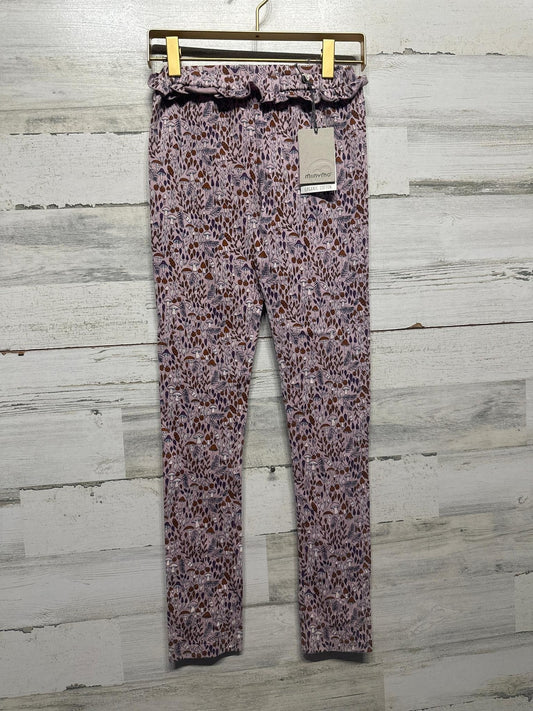 Minymo Mushroom Print Leggings Girls Size 10 Purple Organic Cotton Ruffle NWT0