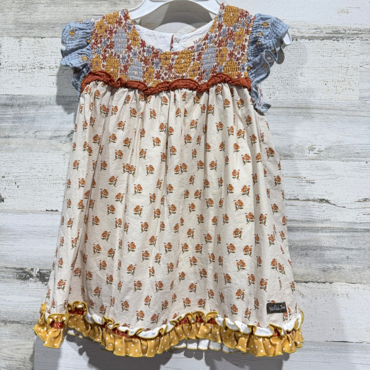 Matilda Jane Girls 10Y Multicolor Floral Smocked Ruffle Top Boho EUC0