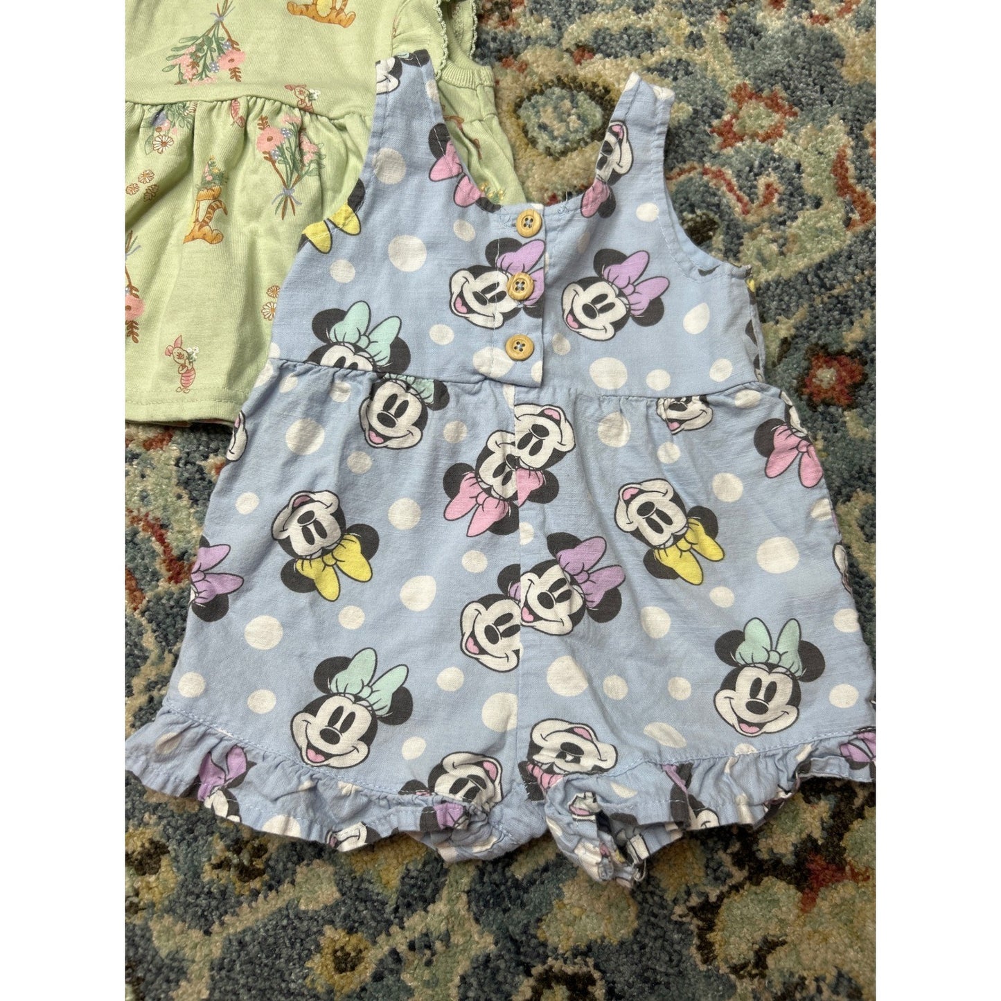 Disney Girls 3-6M Dress Romper Bundle Green Blue Winnie Pooh Minnie Mouse1