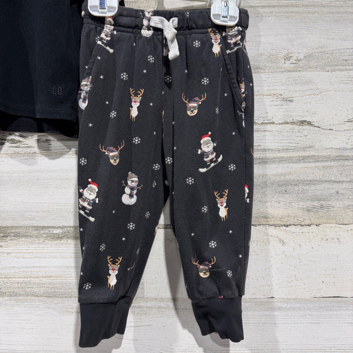 Little Bipsy Pajama Set Boys 12-18M Black Santa Reindeer Holiday Thermal4