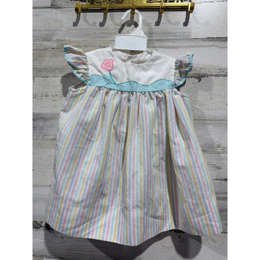 Vintage Dress Girls 4T Pastel Stripe Flutter Sleeve Flower0
