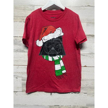 Star Wars T-Shirt Boys Medium Red Darth Vader Santa Hat Christmas EUC0