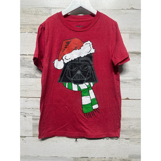 Star Wars T-Shirt Boys Medium Red Darth Vader Santa Hat Christmas EUC0