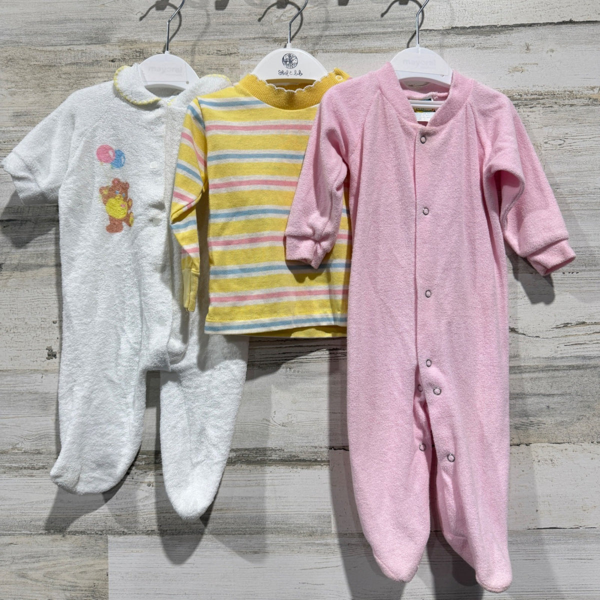 Vintage Baby Bundle 6-12m Panda Winning Colours Sleepers Shirt Pink Striped Lot0