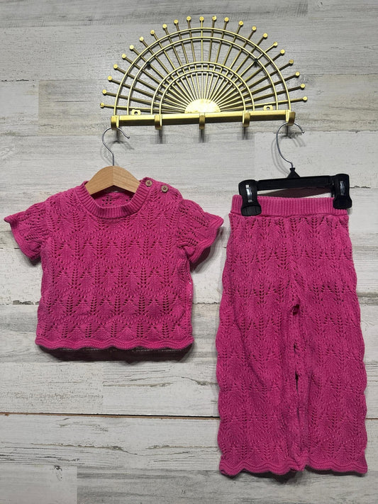 Jessica Simpson Pointelle Knit Set Girls 12m Hot Pink Scalloped Boho0