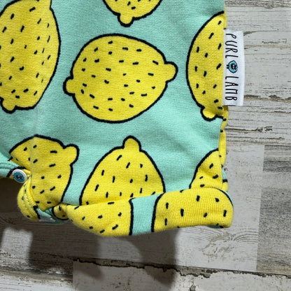 Purl Lamb Hooded Romper Kids 12/18M Mint Lemon Print Fruitcore EUC1