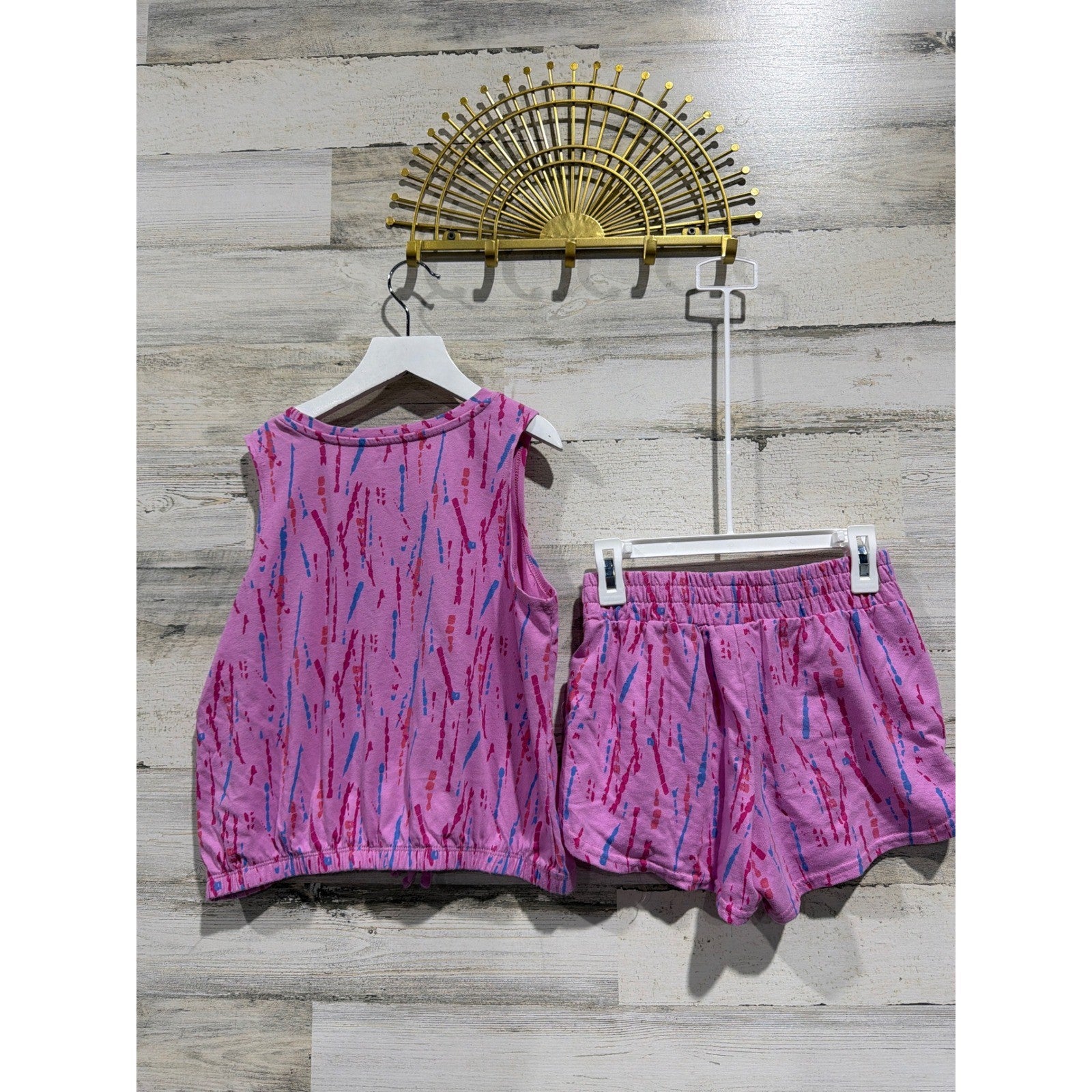 BCG Shorts Set Girls M/L Pink Tie Dye Sleeveless Activewear Athleisure EUC3