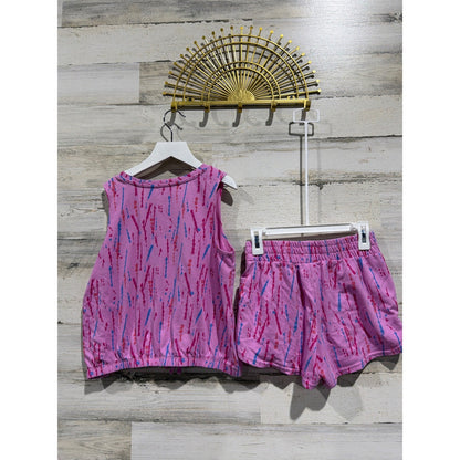 BCG Shorts Set Girls M/L Pink Tie Dye Sleeveless Activewear Athleisure EUC3